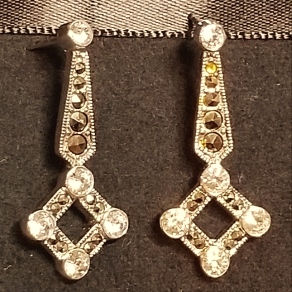 Judith Jack Vtg Sterling Marcasite Drop Earrings - Picture 4 of 7